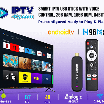 (Configured) Android 14 H96 MAX Smart IPTV USB Stick with Voice Control (4K, BT 5.0, Dual Wifi Quad-Core, 2GB RAM, 16GB ROM, 64BIT)